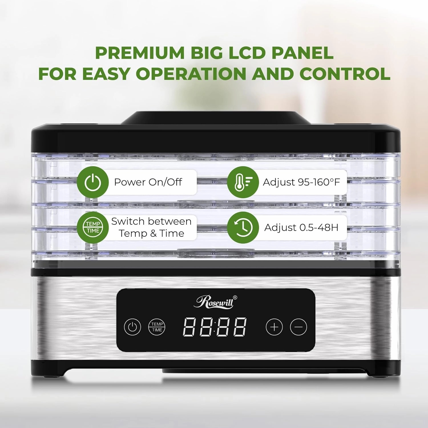 Rosewill Compact Food Dehydrator, 5 Stackable Trays with Adjustable 48H Timer and Temperature Control - Electric Food Preserver for Jerky, Fruits, Veggies, Meat & Dog Treats