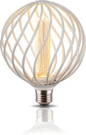 Round Decorative LED Light Bulb, Medium Globe Dimmable, White Coarse Metal Cage Light Bulbs, Virtual Filament, 3.5W 2200K 120lm Soft Warm Mood Lighting