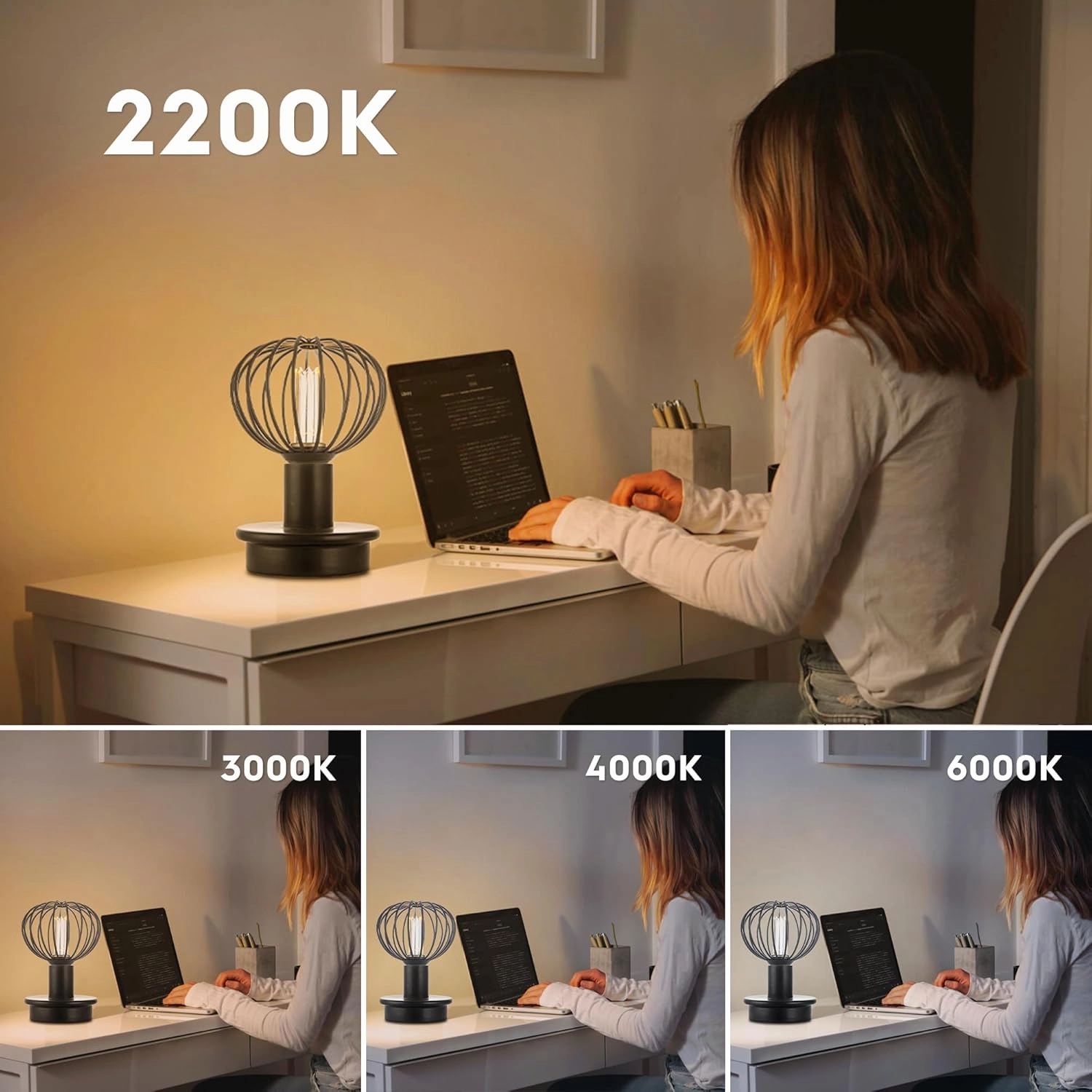 Round Decorative LED Light Bulb, Medium Globe Dimmable, Black Coarse Metal Cage Light Bulbs, Virtual Filament, 3.5W 2200K 70lm Soft Warm Mood Lighting, E26 Base