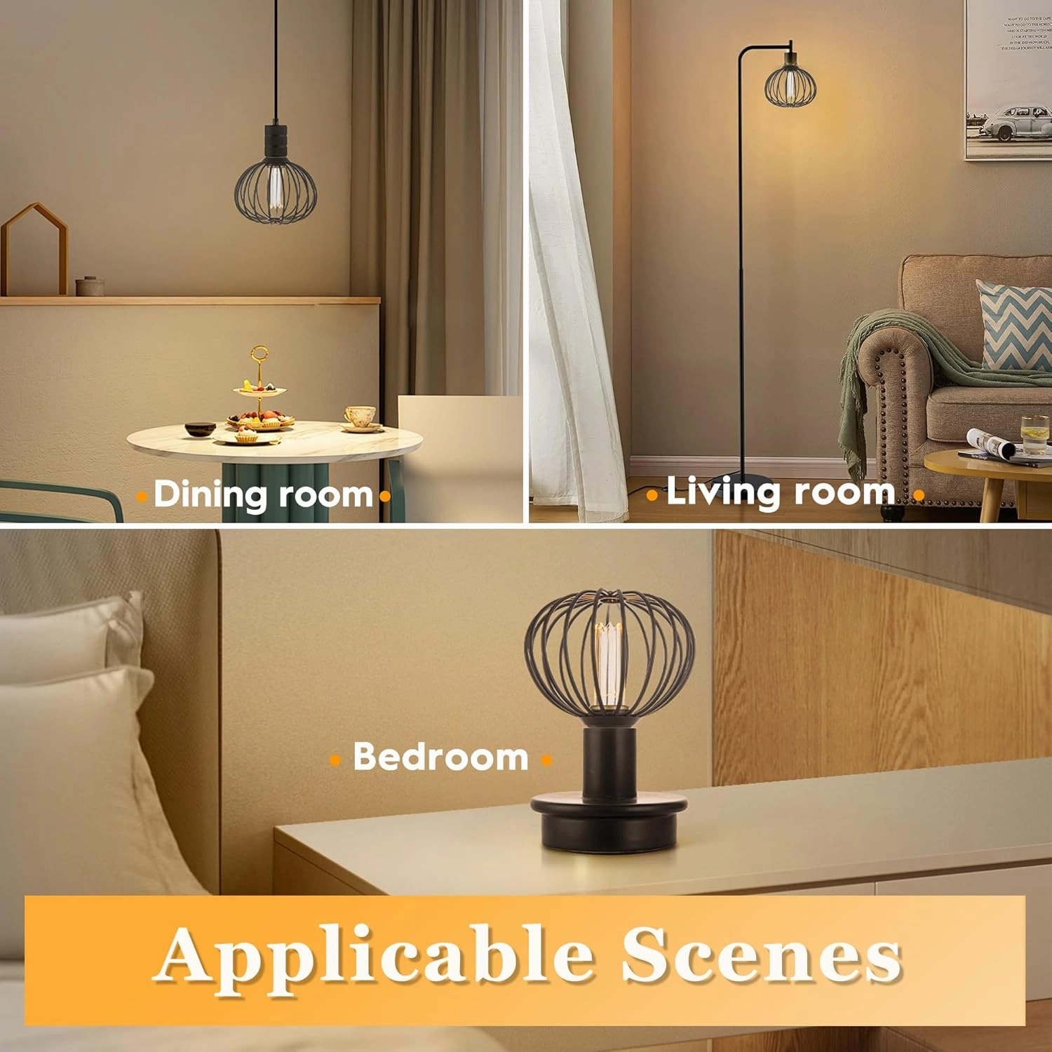 Round Decorative LED Light Bulb, Medium Globe Dimmable, Black Coarse Metal Cage Light Bulbs, Virtual Filament, 3.5W 2200K 70lm Soft Warm Mood Lighting, E26 Base