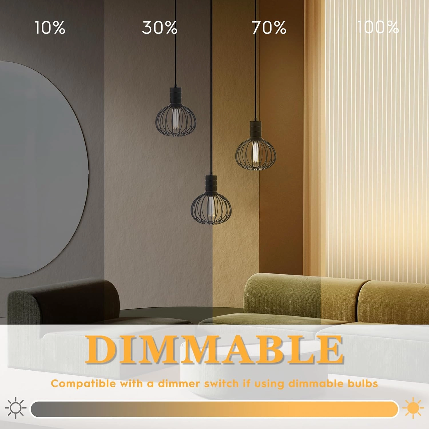 Round Decorative LED Light Bulb, Medium Globe Dimmable, Black Coarse Metal Cage Light Bulbs, Virtual Filament, 3.5W 2200K 70lm Soft Warm Mood Lighting, E26 Base