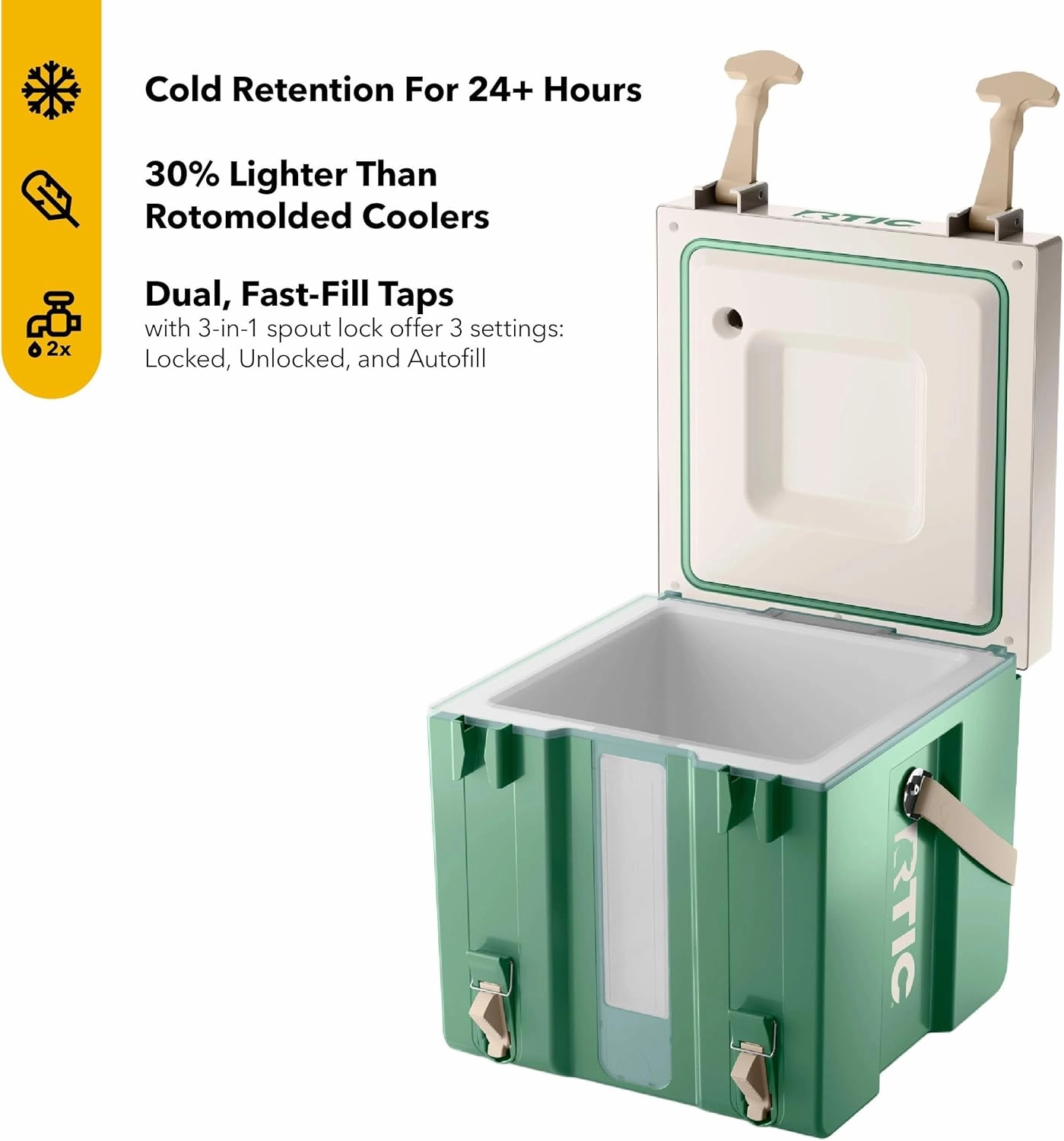 RTIC Halftime Water Cooler Portable Carrier Container, Drink Beverage Dispenser, Stackable with 2 Taps, Bottleless, BPA-Free, for Sports, Camping, BBQ, Parties, Picnic, & More, Sage