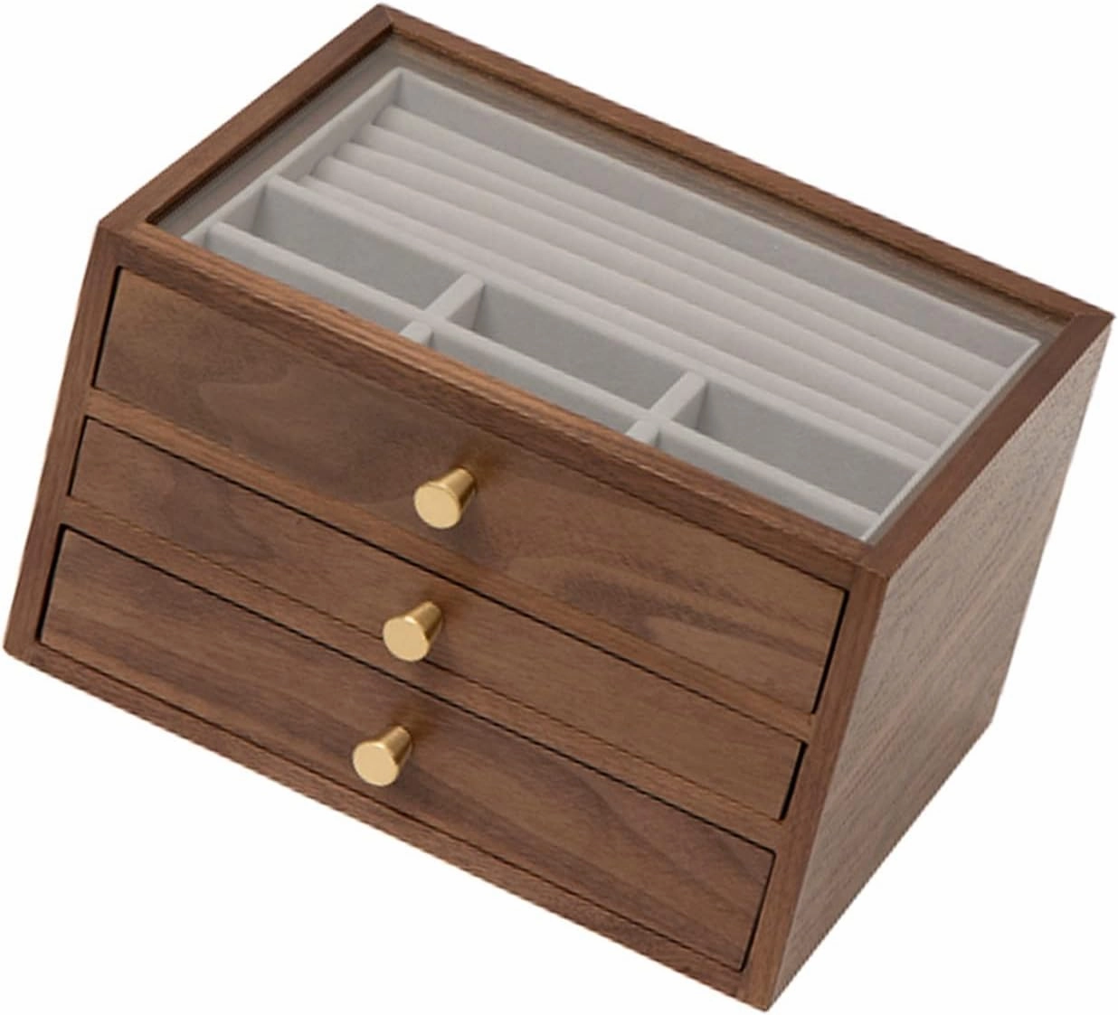Rustic Wooden Jewelry Organizer Box, Wooden Jewelry Box with Lock & Key for Women, 26x19x16cm, three floors, velvet cloth, Caring for Jewelry, Bracelet, Watch, Necklace, Earrings