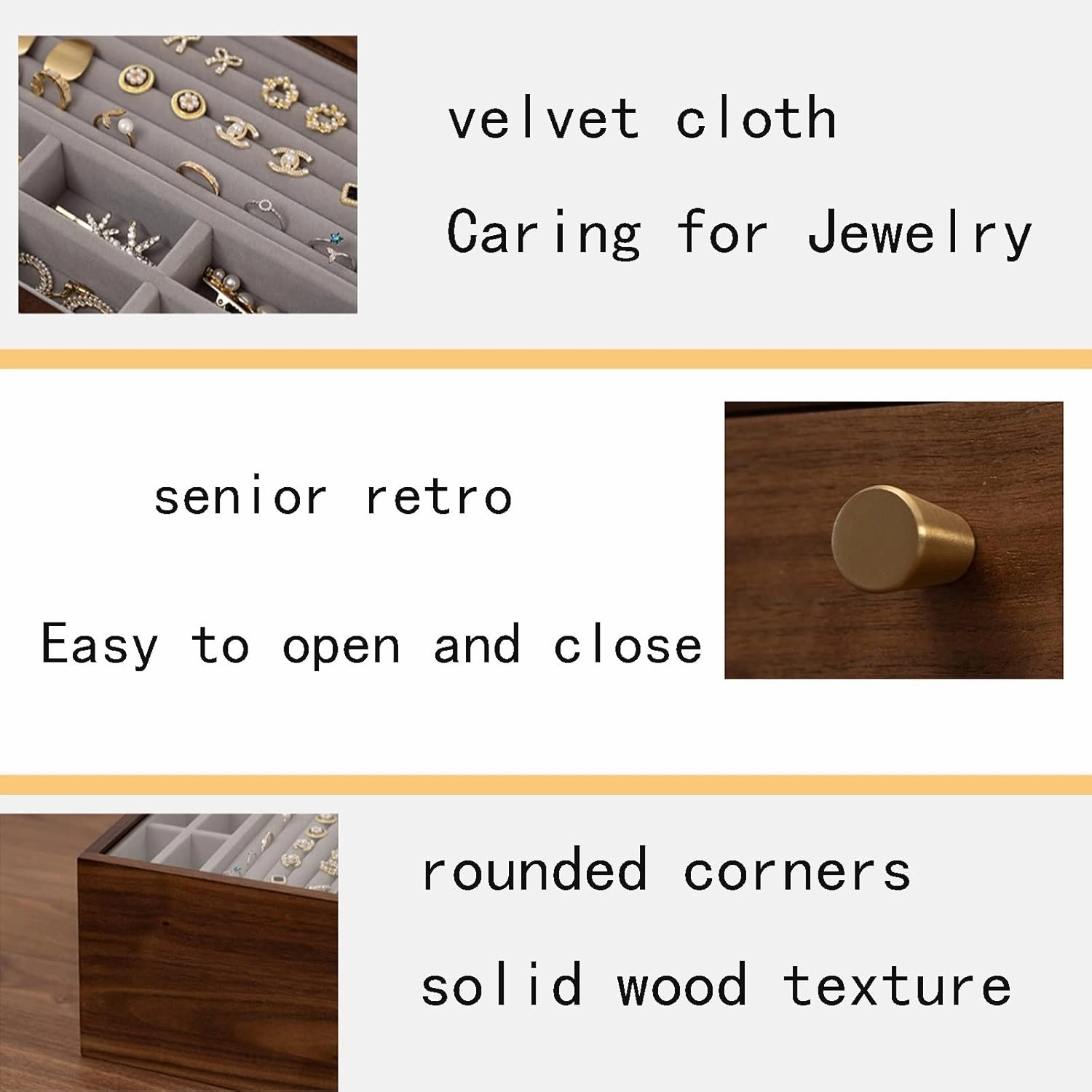 Rustic Wooden Jewelry Organizer Box, Wooden Jewelry Box with Lock & Key for Women, 26x19x16cm, three floors, velvet cloth, Caring for Jewelry, Bracelet, Watch, Necklace, Earrings