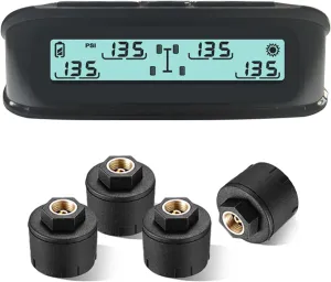 RV Tire Pressure Monitoring System, (0-199PSI) TB4 Black Trailer TPMS with 4 Sensors, 6 Alert Modes, Long Distance Signal Transmission for RV Trailer Trucks (4 Sensors)