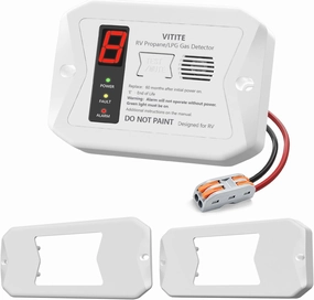 RV Propane Gas Detector, VITITE Digital RV LP Gas Alarm, Hardwired - VDC 12V, Flush & Surface Mount, with 3 Brackets (White)