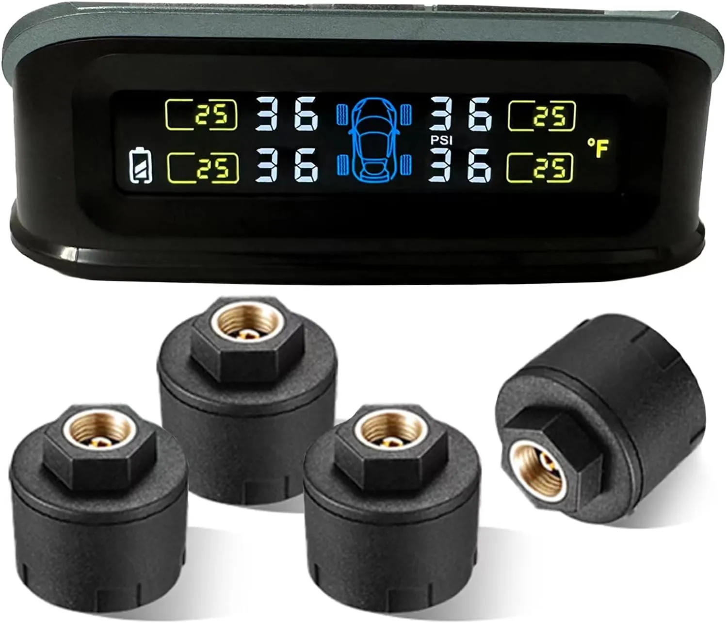 RV/Trailer Tire Pressure Monitoring System MS1-1 LCD Display (0-99 PSI) 4 sensors Light Blue TPMS -4℉~176℉ Solar Charging, USB Rechargeable LCD Display tpms