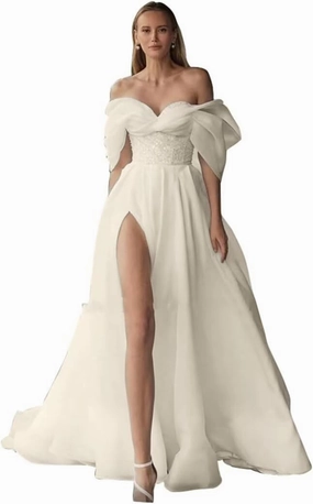 RYANTH Lace Appliques Tulle Wedding Dresses for Bride 2025 Simple Boho Beach Wedding Bridal Gown with Train