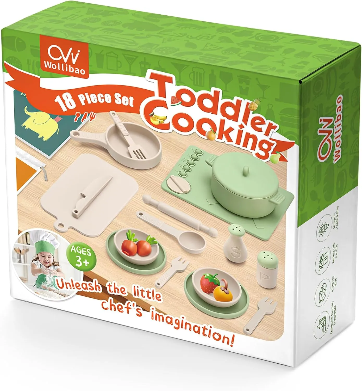 Safe Play Kitchen for Toddlers 1-3, Toy Kitchen Sets Kids Kitchen Accessories Toddler Kitchen Tools Kids Cooking Sets Utensils Cooking Toys Set for Kids