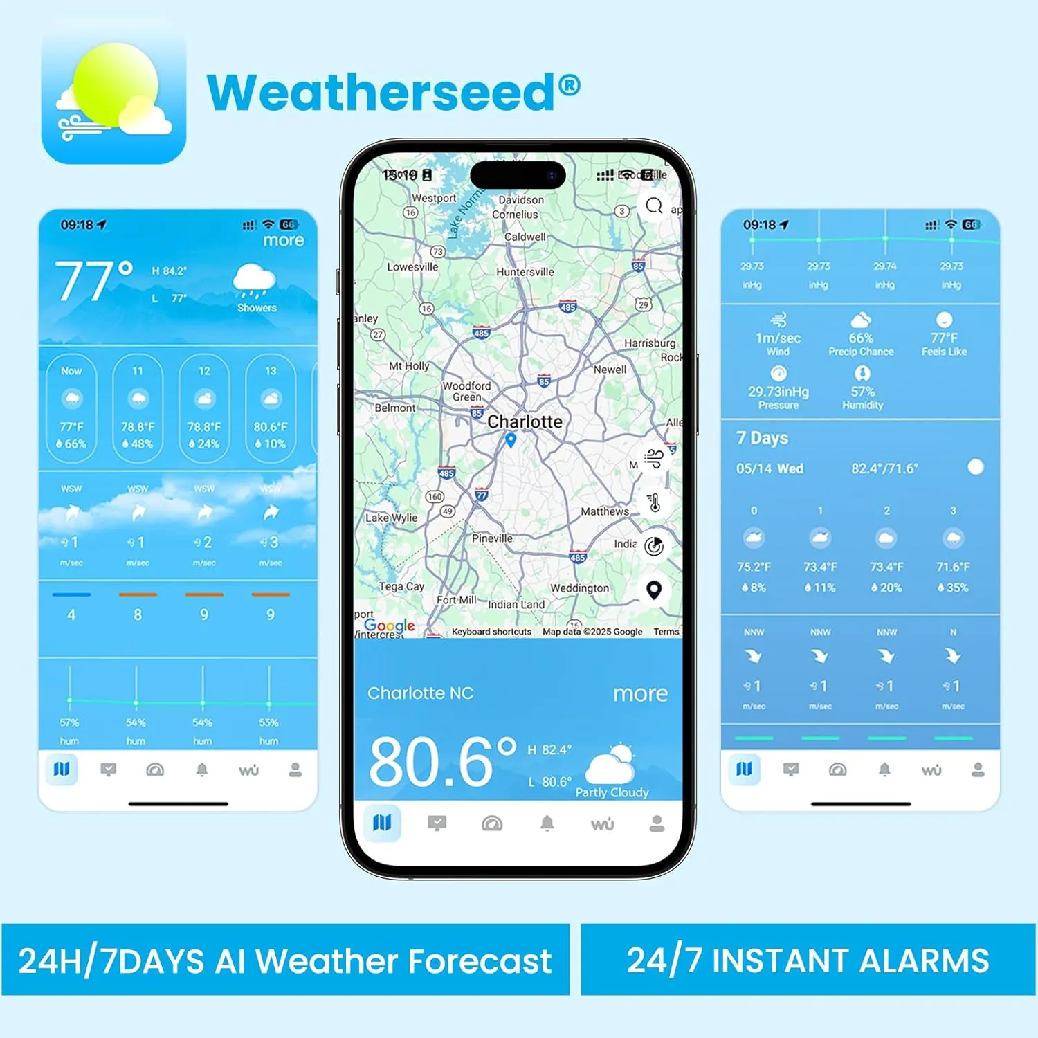 Sainlogic WiFi Smart Weather Station SA9 with 24H/ 7Days Accurate Weather Forecast by Weatherseed® AI, 8.5" Large Display,UV,Sun Light,Rain Gauge,Wind Gauge,2-Year Data Storage & Export