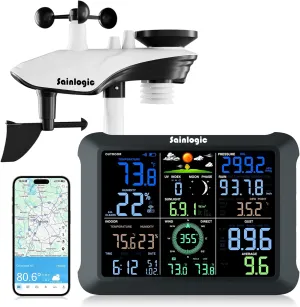 Sainlogic WiFi Smart Weather Station SA9 with 24H/ 7Days Accurate Weather Forecast by Weatherseed® AI, 8.5" Large Display,UV,Sun Light,Rain Gauge,Wind Gauge,2-Year Data Storage & Export