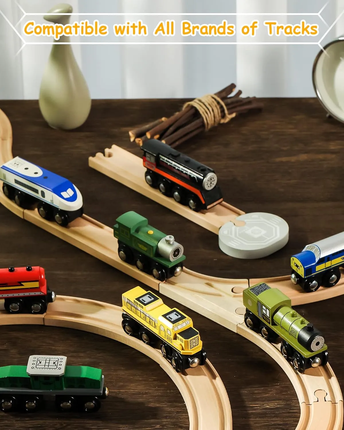 SainSmart Jr. Wooden Train Set Accessories, Magnetic Toy Car Set (10 PCS), Compatible with All Major Brands, Gift for Toddlers, Boys, and Girls Aged 3 