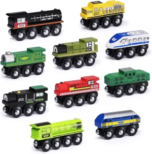 SainSmart Jr. Wooden Train Set Accessories, Magnetic Toy Car Set (10 PCS), Compatible with All Major Brands, Gift for Toddlers, Boys, and Girls Aged 3 