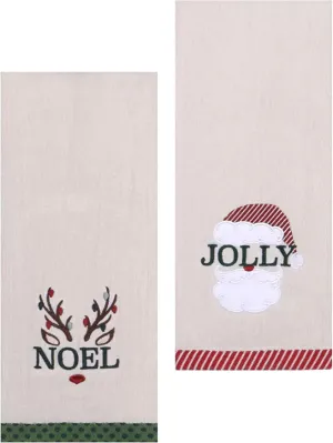 Santa Reindeer Appliqued and Embroidered Cute Bath Hand Towels
