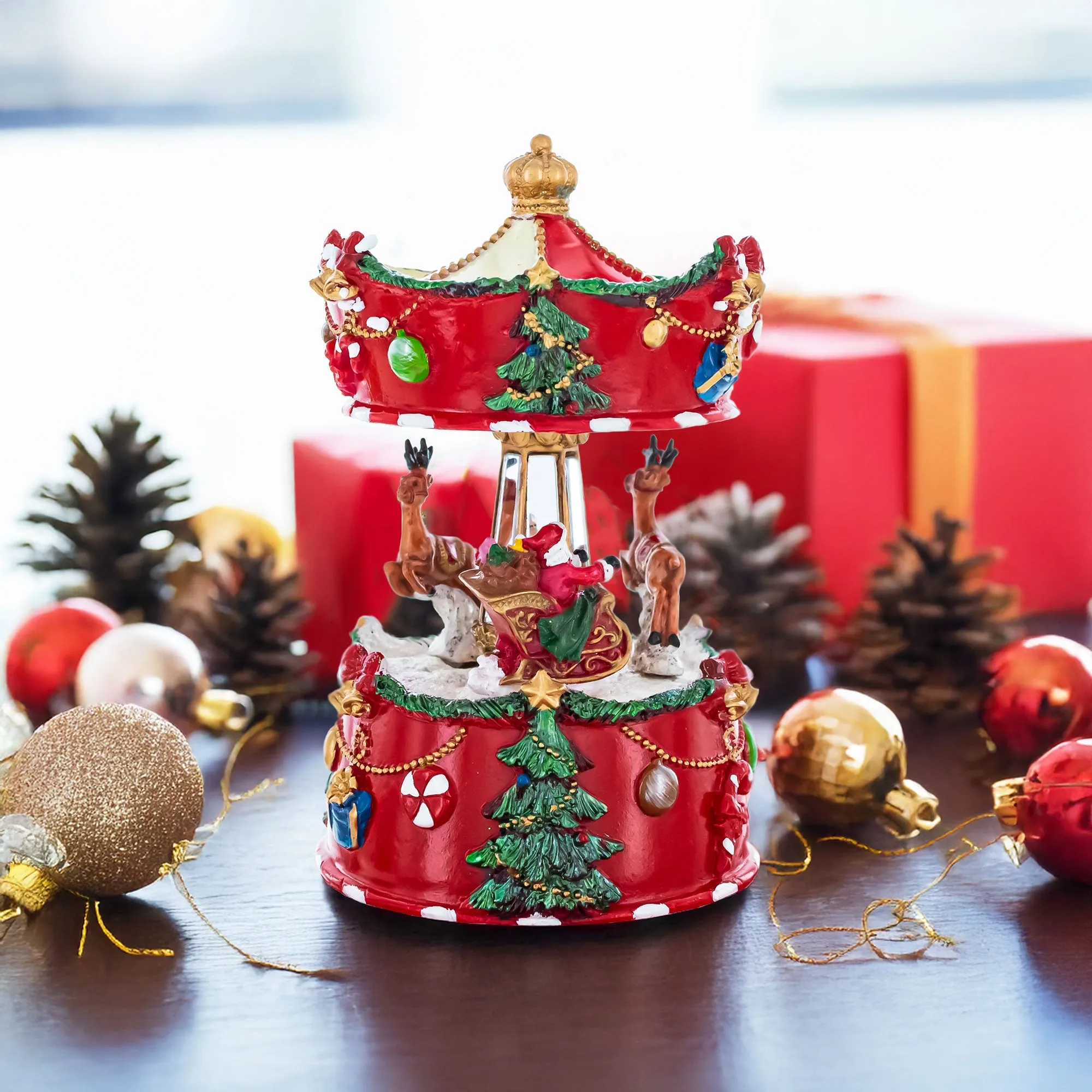 Santa's Merry Carousel Ride Spinning Musical Figurine