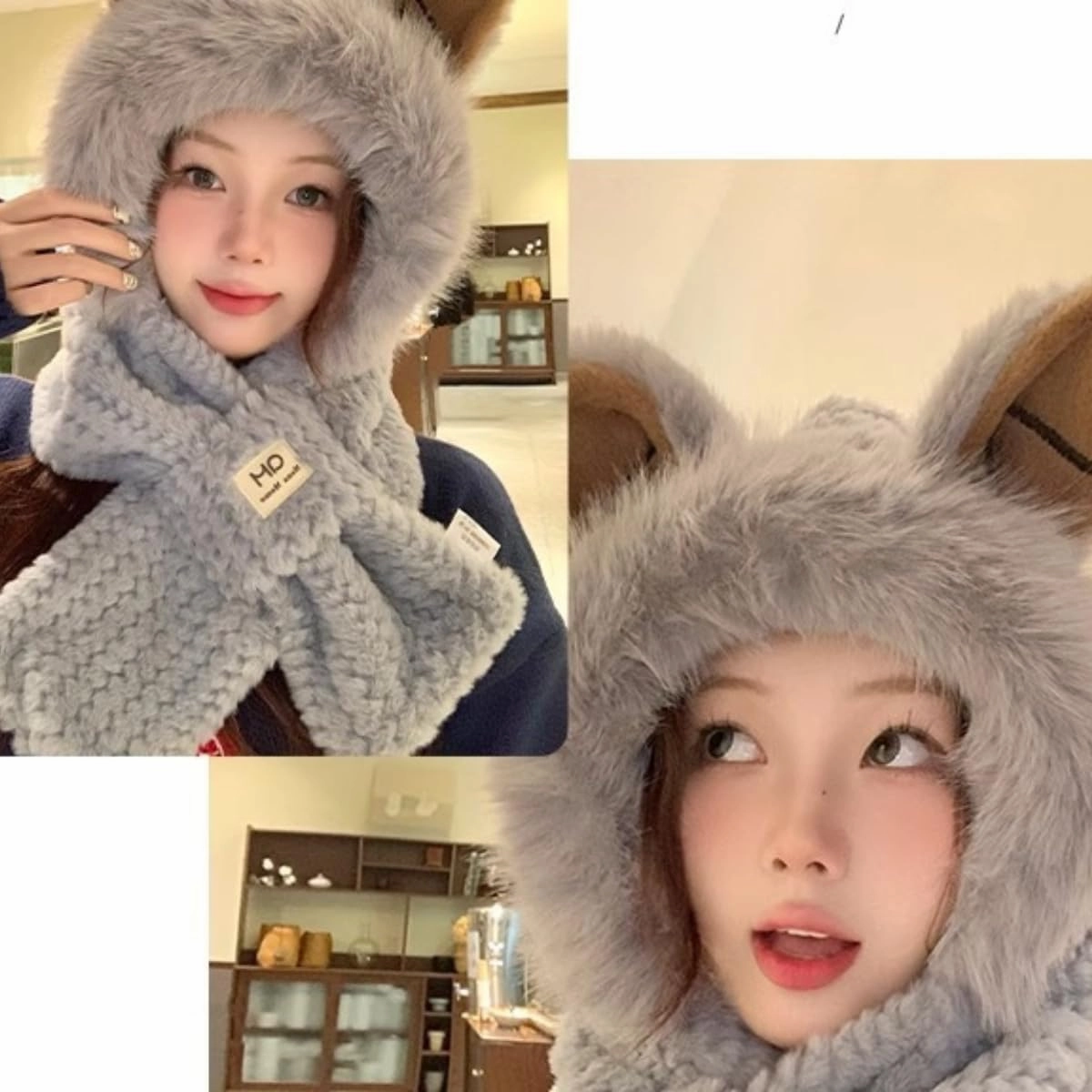 Scarf Hat with Fox Ears - Women's Winter Hooded Cozy Bear Hoodie for Cold Weather - Ultimate Warmth