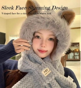 Scarf Hat with Fox Ears - Women's Winter Hooded Cozy Bear Hoodie for Cold Weather - Ultimate Warmth