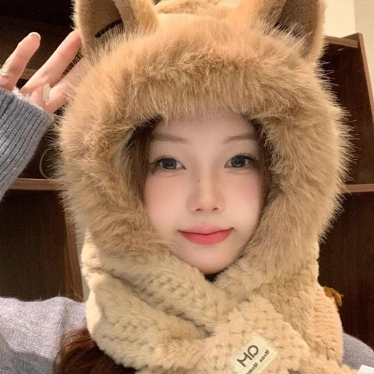 Scarf Hat with Fox Ears - Women's Winter Hooded Cozy Bear Hoodie for Cold Weather - Ultimate Warmth