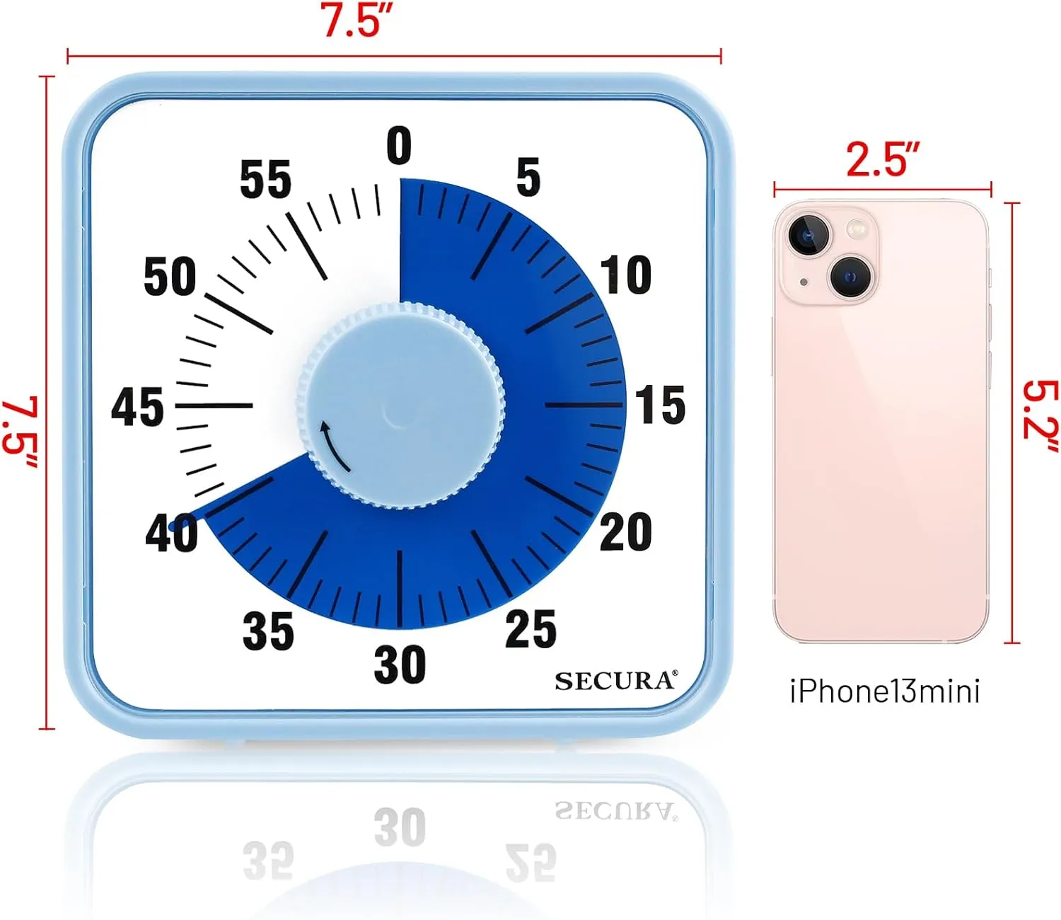 Secura 7.5 Inch Visual Timer, 60 Minute Visual Oversize Countdown Timer for Kids and Adults, Durable Mechanical Time Management Tool (Blue)