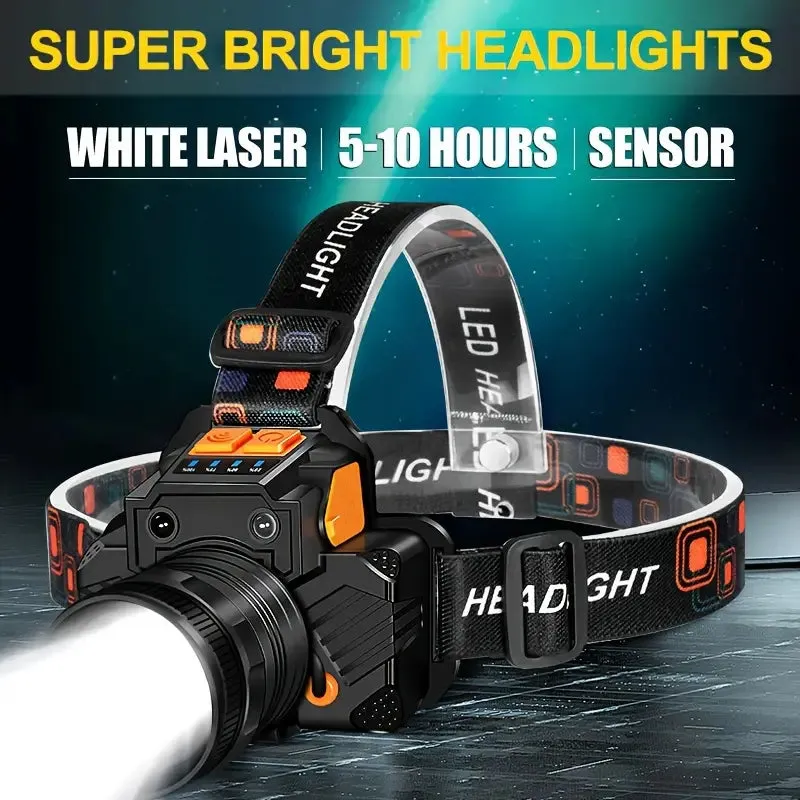 Sensor Headlights Built-in Battery USB Rechargeable 3 Modes of Portable Flashlight