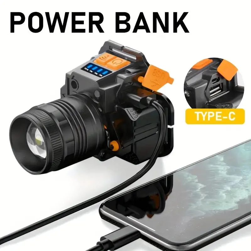 Sensor Headlights Built-in Battery USB Rechargeable 3 Modes of Portable Flashlight
