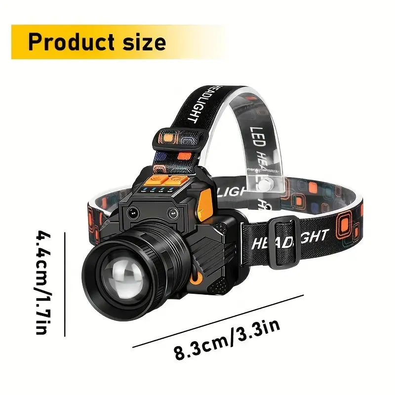 Sensor Headlights Built-in Battery USB Rechargeable 3 Modes of Portable Flashlight