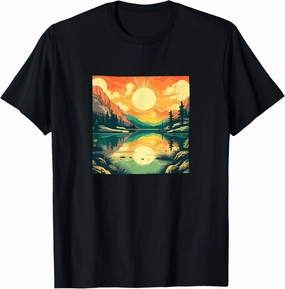 Serene Lake With Reflection Vintage Landscape Graphic T-Shirt