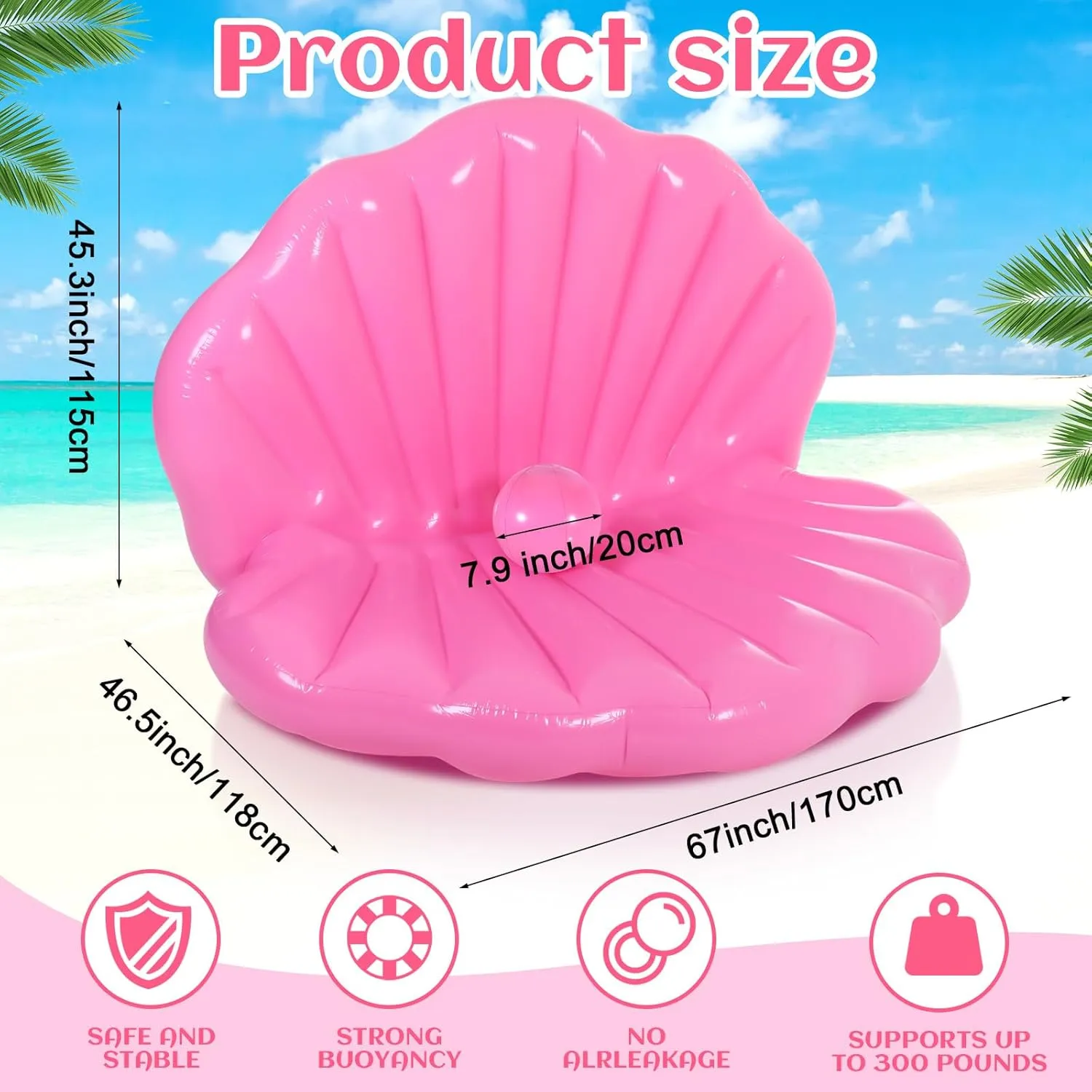 ShinyRelief Seashell Pool Float 67 Inch Extra Large Inflatable Clam Air Filled Toy with Pearl Ball Pink Mermaid Shell Floating Ride on Raft Decor for Adult Birthday Swimming Summer