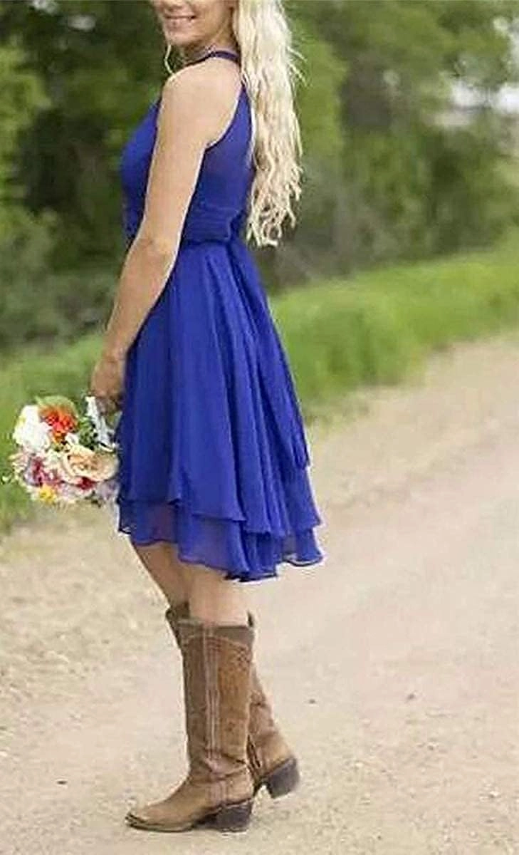 Short Bridesmaid Dresses 2024 Western Wedding Guest Dresses A Line Halter Ruffle Pleated Summer Formal Party Dress