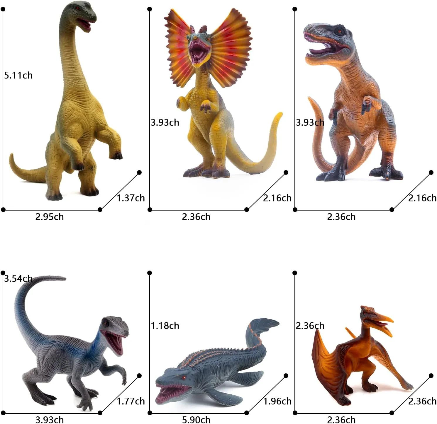 SIENON 6.3 Inch Jurassic Dinosaur Toy Figures, Realistic Dinosaur Toys Set Dilophosaurus Blue Velociraptor T-Rex Mosasaurus Brachiosaurus Pterosaur Dinosaur Figurines for Dino Party(6Pack Dinosaur)