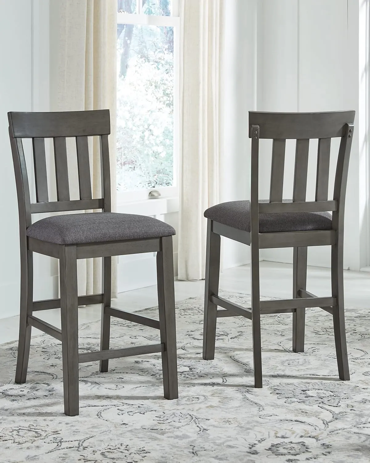 Signature Design by Ashley Hallanden Modern Farmhouse 25.75" Counter Height Upholstered Barstool, Set of 2, Dark Gray