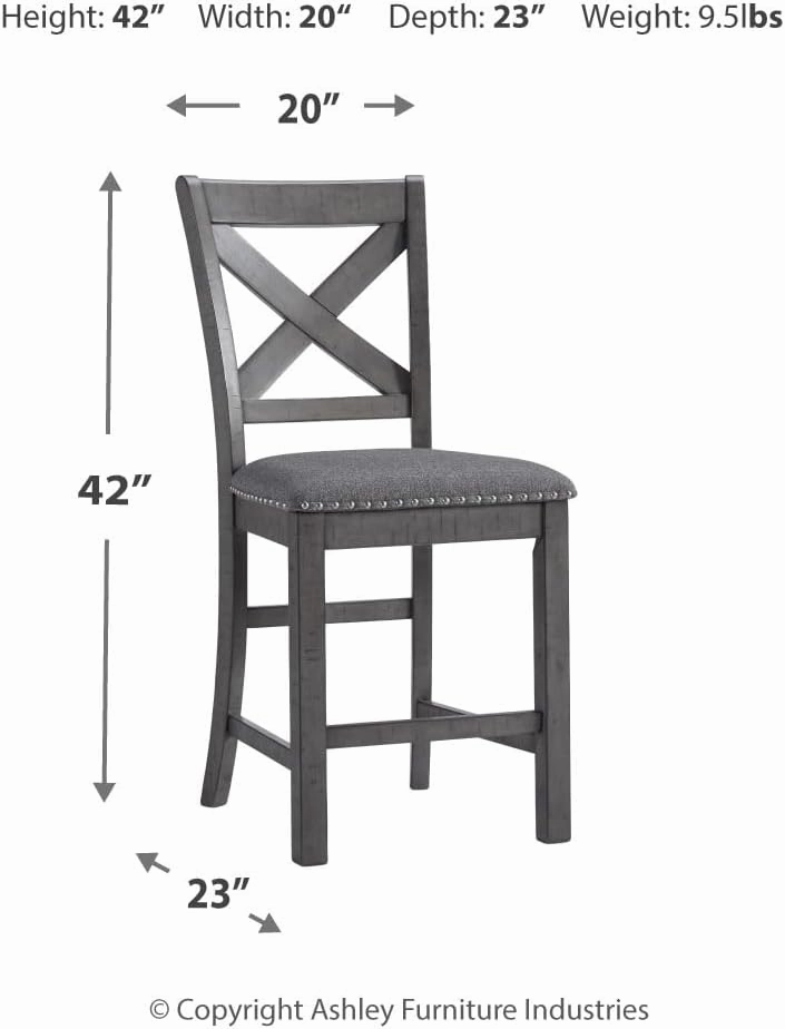 Signature Design by Ashley Myshanna Modern Farmhouse 25" Counter Height Upholstered Barstool, Set of 2, Dark Gray