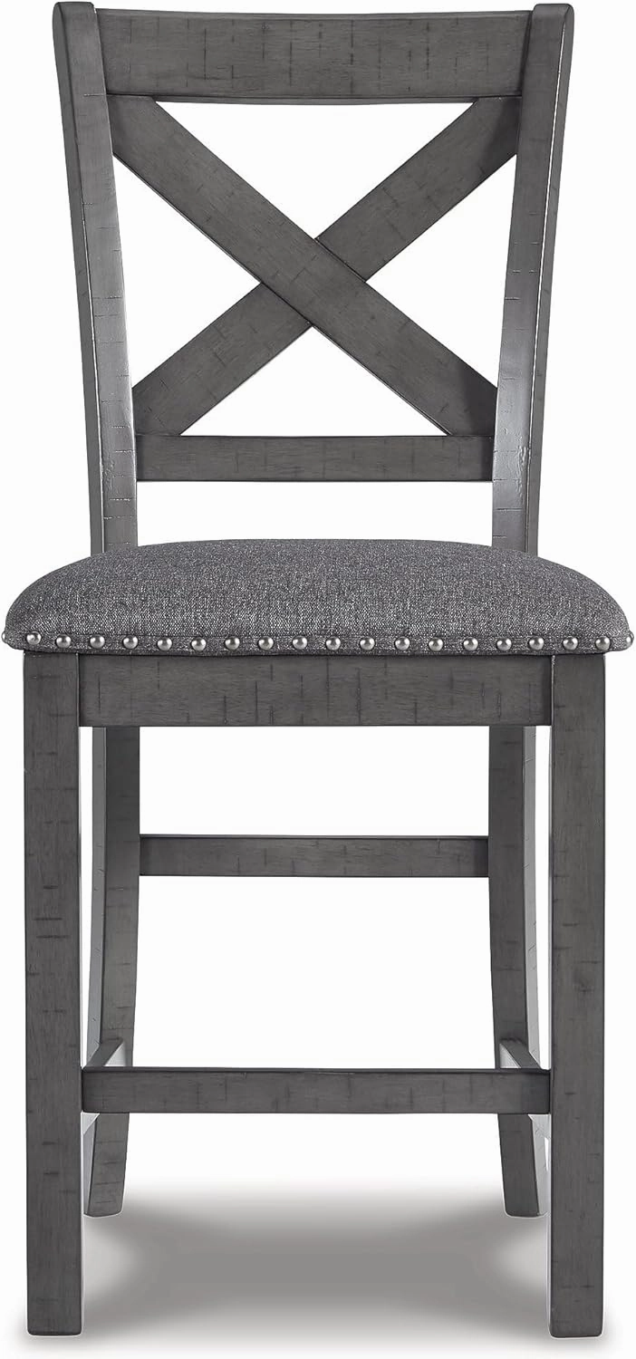 Signature Design by Ashley Myshanna Modern Farmhouse 25" Counter Height Upholstered Barstool, Set of 2, Dark Gray