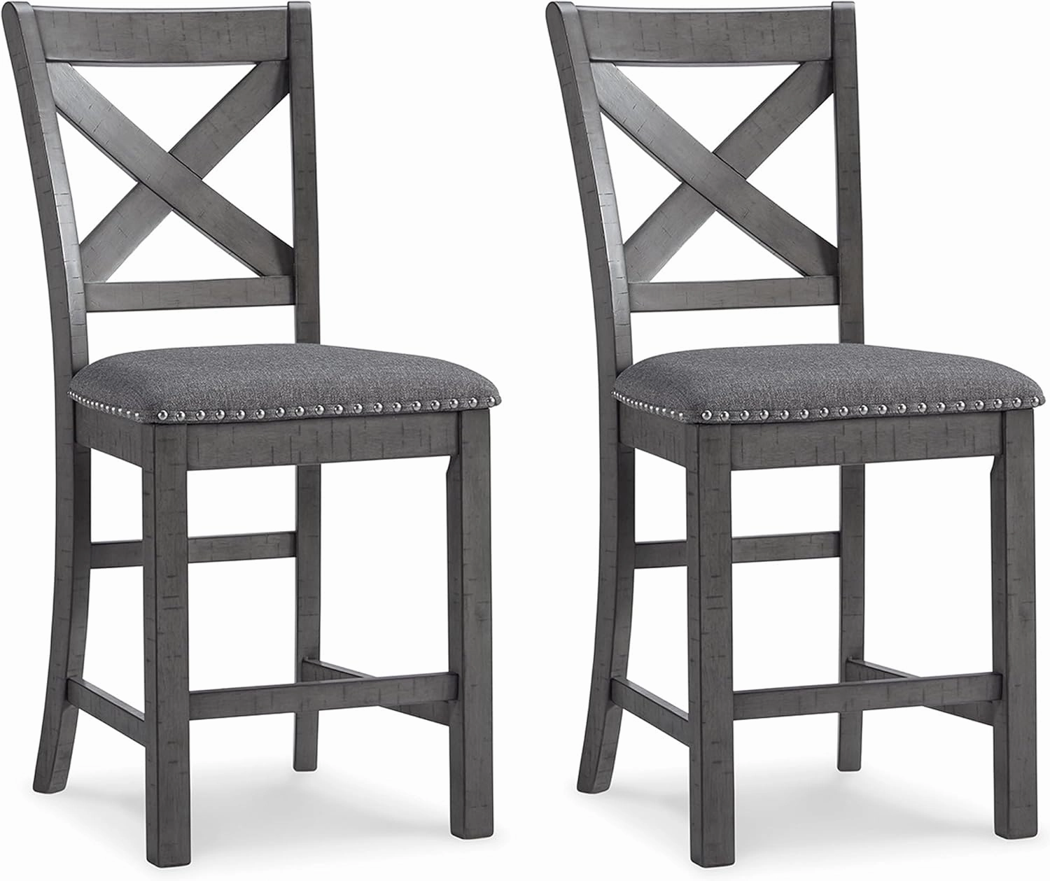 Signature Design by Ashley Myshanna Modern Farmhouse 25" Counter Height Upholstered Barstool, Set of 2, Dark Gray