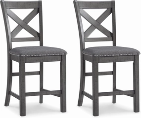 Signature Design by Ashley Myshanna Modern Farmhouse 25" Counter Height Upholstered Barstool, Set of 2, Dark Gray