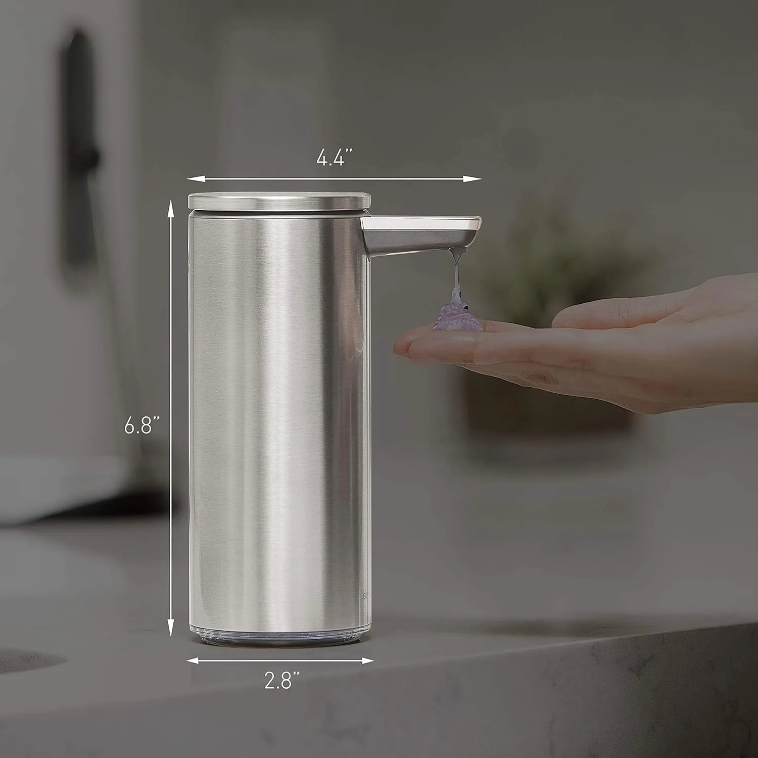 simplehuman 9 oz. Touch-Free Rechargeable Sensor Liquid Soap Pump Dispenser, Brushed Stainless Steel