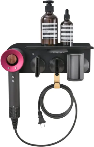 simpletome 2 in 1 Wall Mount Organizer for Dyson Supersonic Hair Dryer with Storage Rack (Black)