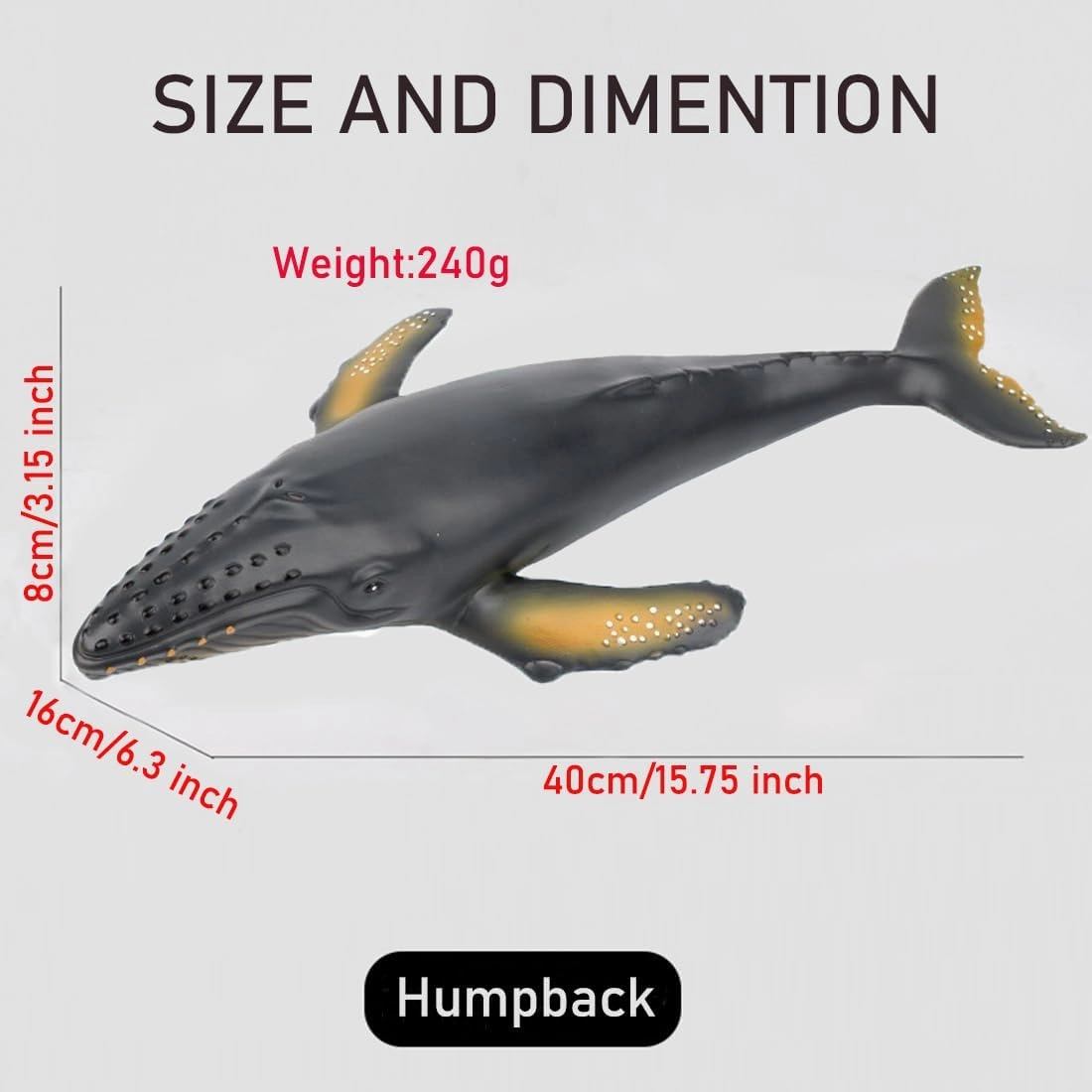Simulated Ocean Big Animal for Kids 16 Inch Sea Animals Toys Large Size Marine Animal Figures Soft Filled Rubber Sea Educational Toys/Humpback Whale