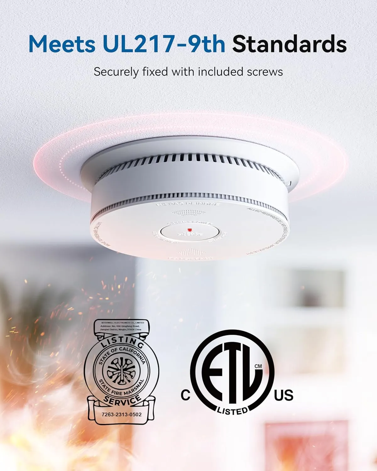 SITERWELL Smoke Detector Carbon Monoxide Detector Combo 10 Year Battery, Meets UL217-9th Standards, Reduced Nuisance Alarms, Smoke and Carbon Monoxide Detector with Bilingual Voice Alerts, 2 Pack
