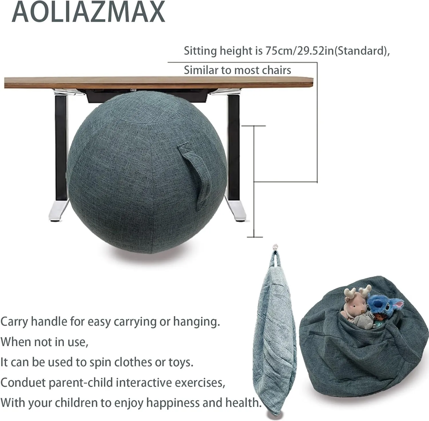 Sitting Ball Cover, Air Stopper Plug Pin Adapter, 65cm 75cm Birthing Ball Exercise Ball Cover for Pregnancy Ball Yoga Ball Core Ball Covers Storage Bag Accessories (No Yoga Ball)