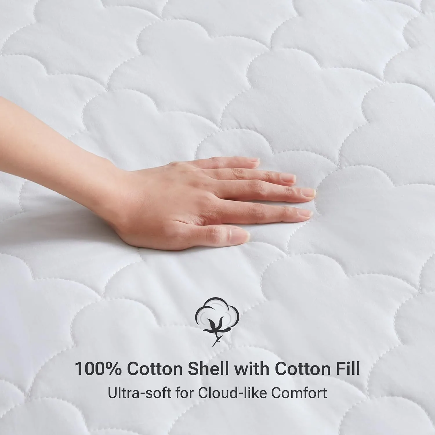 Sleep Philosophy Twin XL Mattress Pad, Cotton Mattress Protector Classic Cloud Quilted Bed Cover, All Natural Breathable Mattress Topper Fitted Pocket Fits Up to 16", Machine Washable, Twin XL White