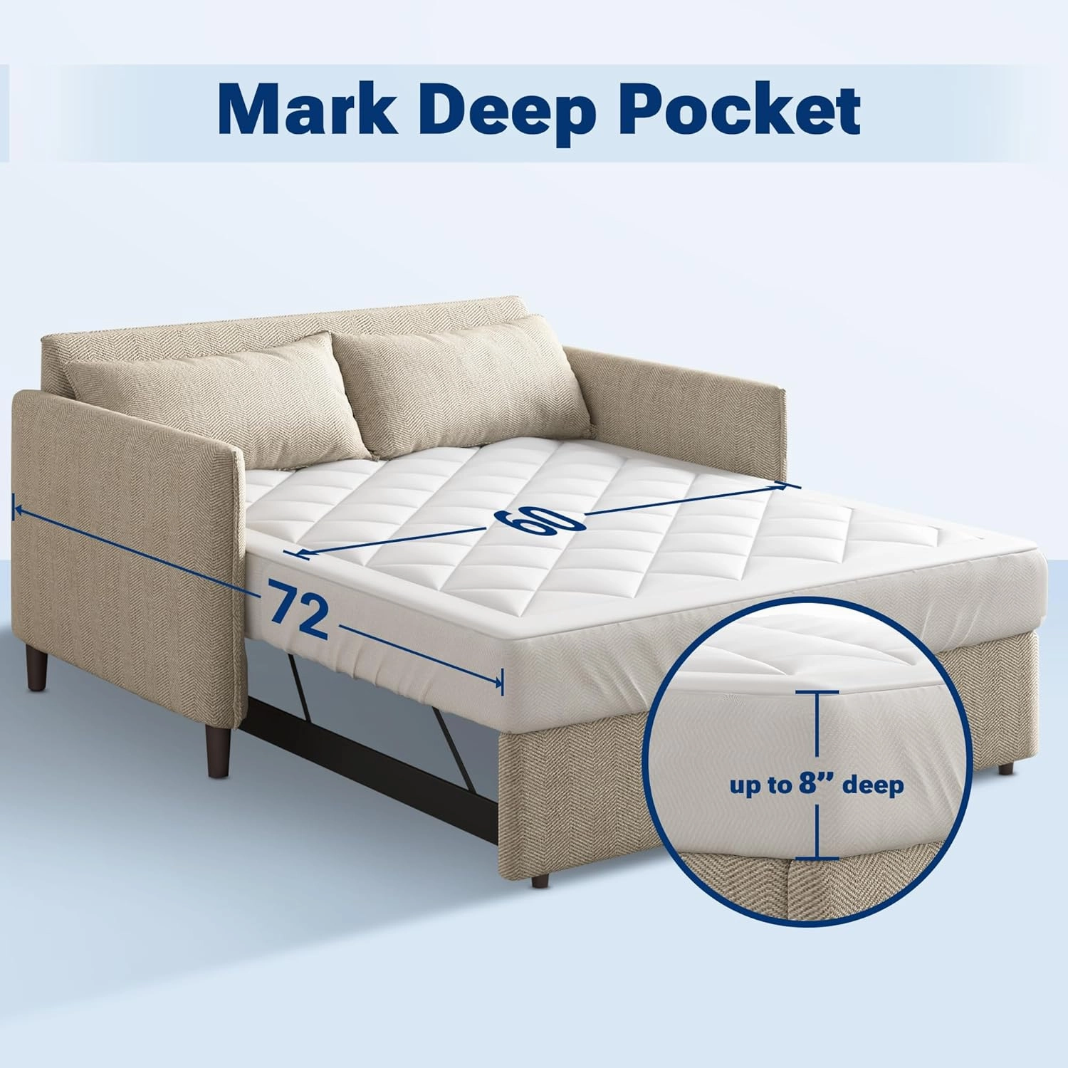 Sleep Philosophy Waterproof Sofa Bed Mattress Protector, Holden Sofa Bed Queen Mattress Pad, 3M Scotchgard, Microfiber Mattress Topper Fitted Elastic Pocket Fits Up to 8 Inch, Queen 60x72, White