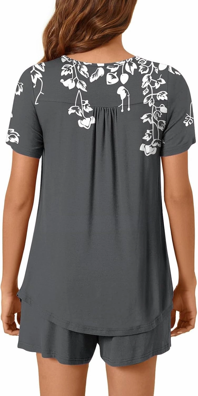 Sleepwear Sets For Women Short Sleeve Shorts And Top Floral Pajamas Casual Comfy Pjs Lounge Set With Pockets