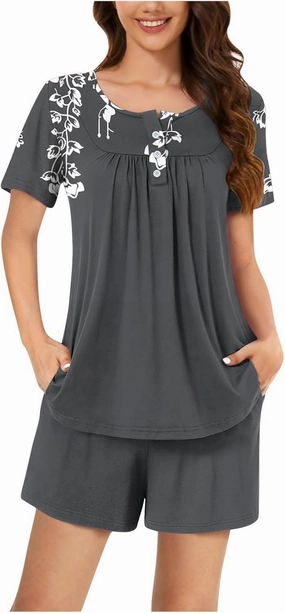 Sleepwear Sets For Women Short Sleeve Shorts And Top Floral Pajamas Casual Comfy Pjs Lounge Set With Pockets