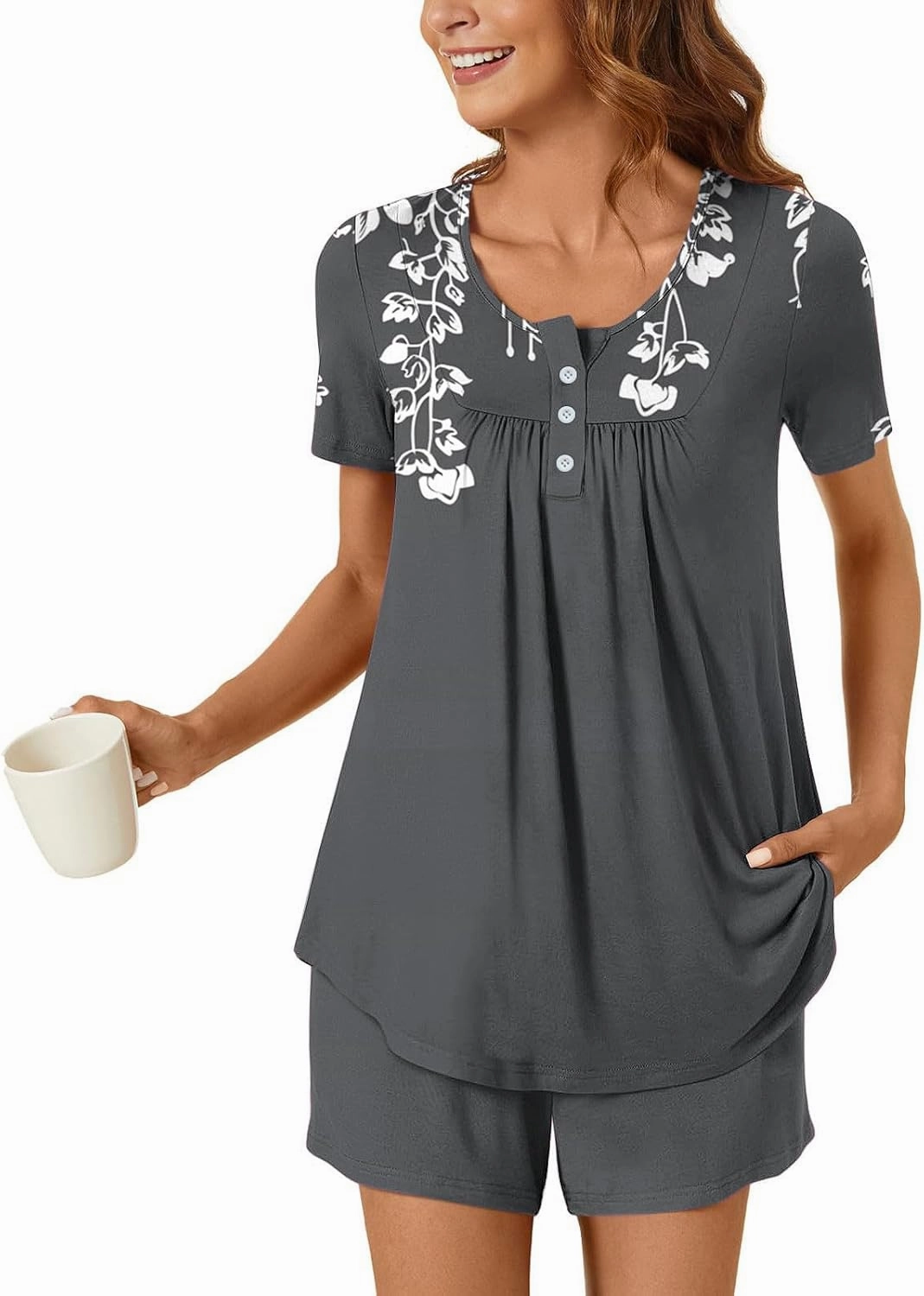 Sleepwear Sets For Women Short Sleeve Shorts And Top Floral Pajamas Casual Comfy Pjs Lounge Set With Pockets