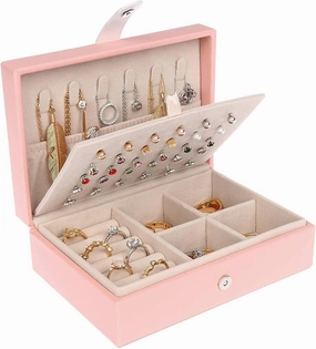 Small Portable Jewelry Box for Women & Girls – Double-Layer PU Leather Organizer Bracelets, Rings, Earrings Watches Magnetic Closure, Travel-Friendly, Black