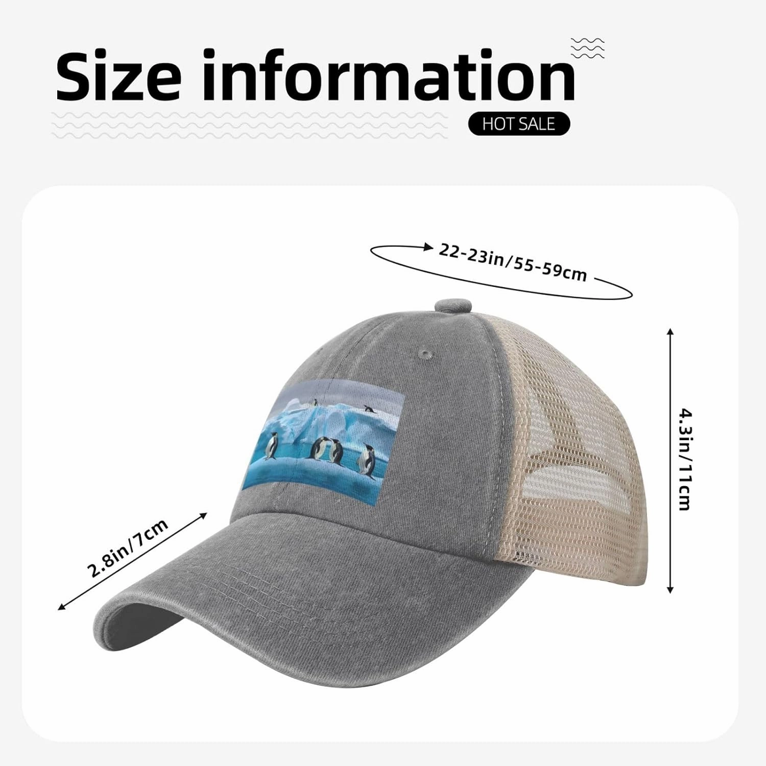 Snapback Trucker Hats Penguins On The Iceberg Cowboy Baseball Caps Adjustable Blank Mesh Ball Caps for Men Women