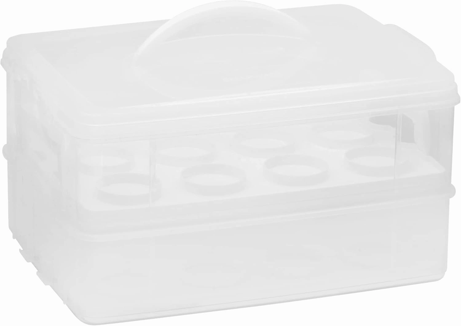 Snapware (2-Layer, 24 Cupcakes Plastic Detachable Cupcake Carrier Storage Container With Lid and Handle, Freezer Dishwasher Microwave Safe