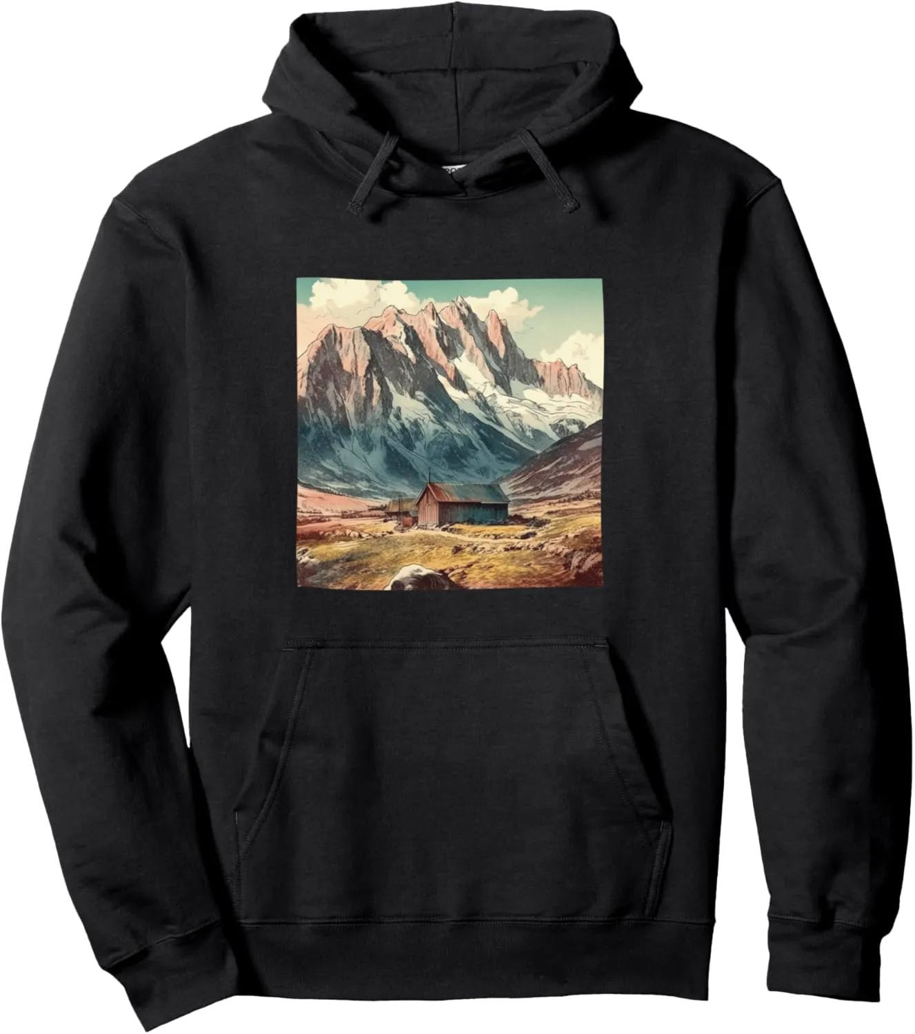 Snow Capped Mountains Vintage Landscape Graphic Pullover Hoodie