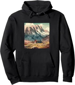 Snow Capped Mountains Vintage Landscape Graphic Pullover Hoodie